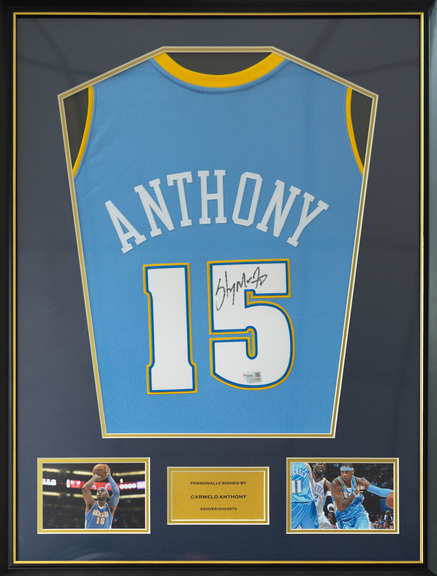 安東尼 Carmelo Anthony 丹佛金塊隊 M&N Authentic 球衣裱框配金線條外框(背簽)