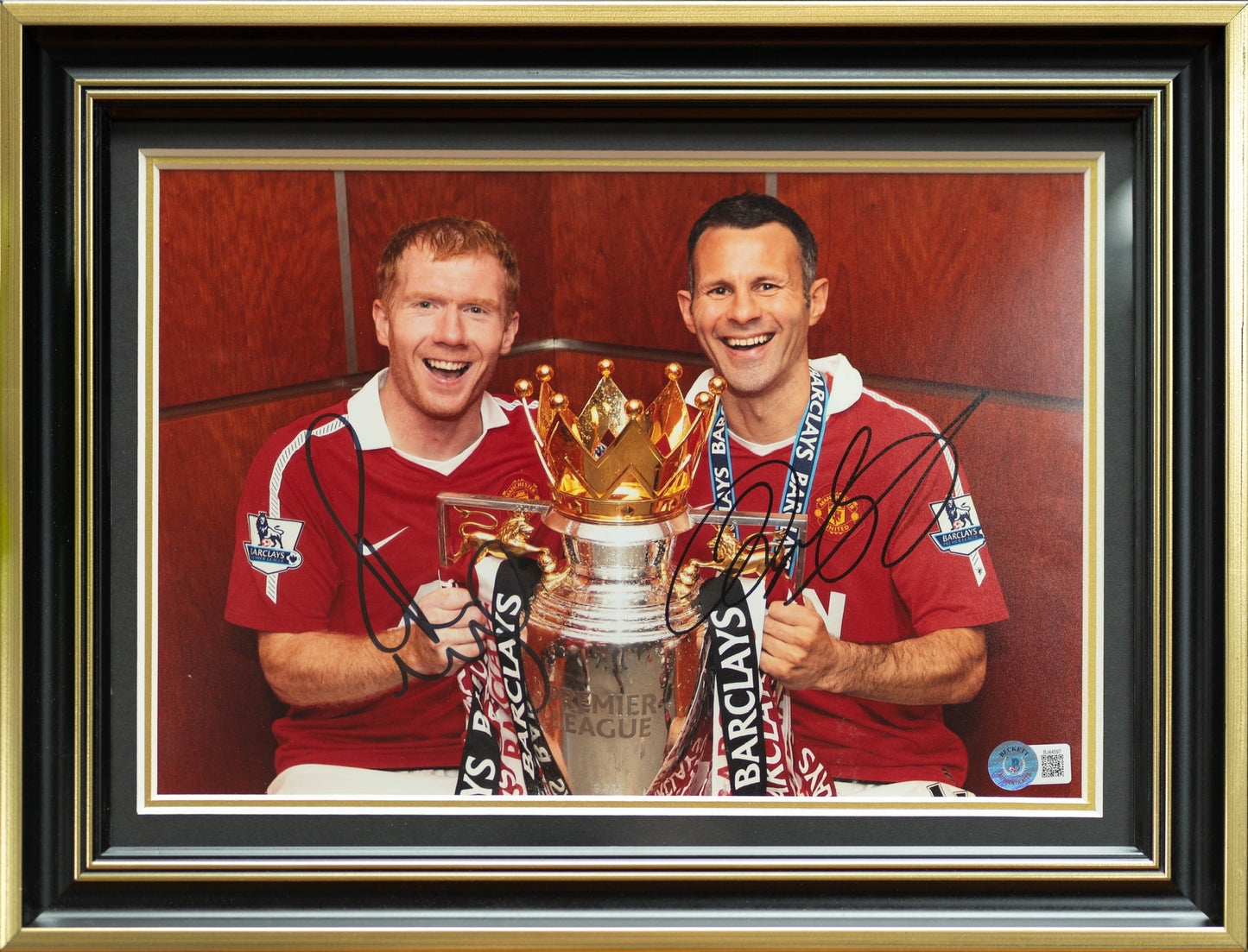 史高斯 Paul Scholes、傑斯 Ryan Giggs 曼聯【2011英超聯賽冠軍】親筆簽名相片裱框