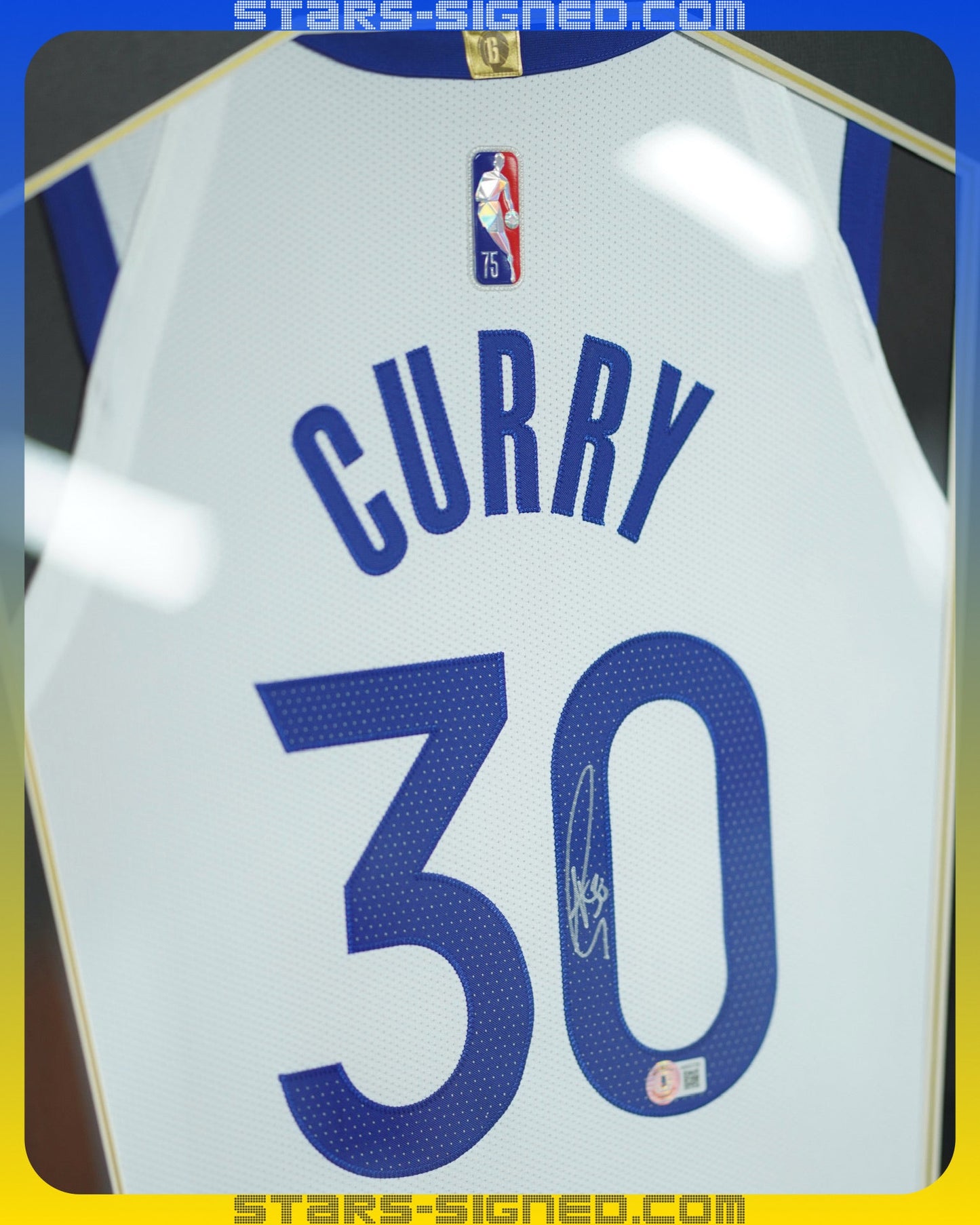 史堤芬·居里 Stephen Curry 金州勇士 75週年鑽章 Nike Association Edition Authentic 球衣裱框框配金線條外框 (背簽)