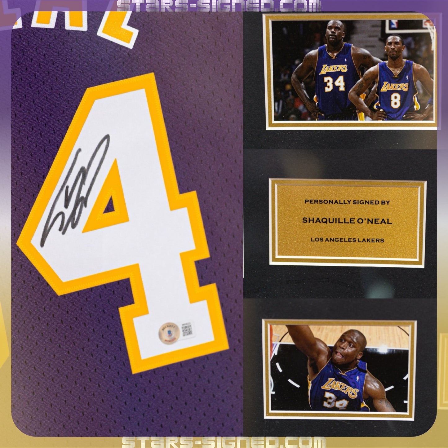 奧尼爾 Shaquille O’Neal 洛杉磯湖人隊 M&N Hardwood Classics Swingman 球衣裱框配金線條外框(背簽)