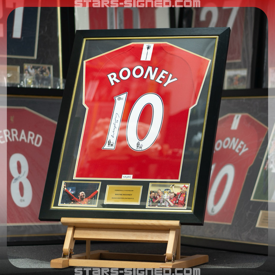 朗尼 Wayne Rooney 曼聯主場球衣裱框配金線條外框 (背簽)