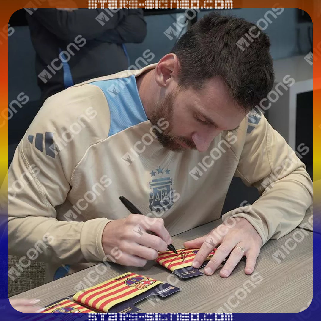 美斯 Lionel Messi 親筆簽名 巴塞隆拿隊長臂章 icons裱框