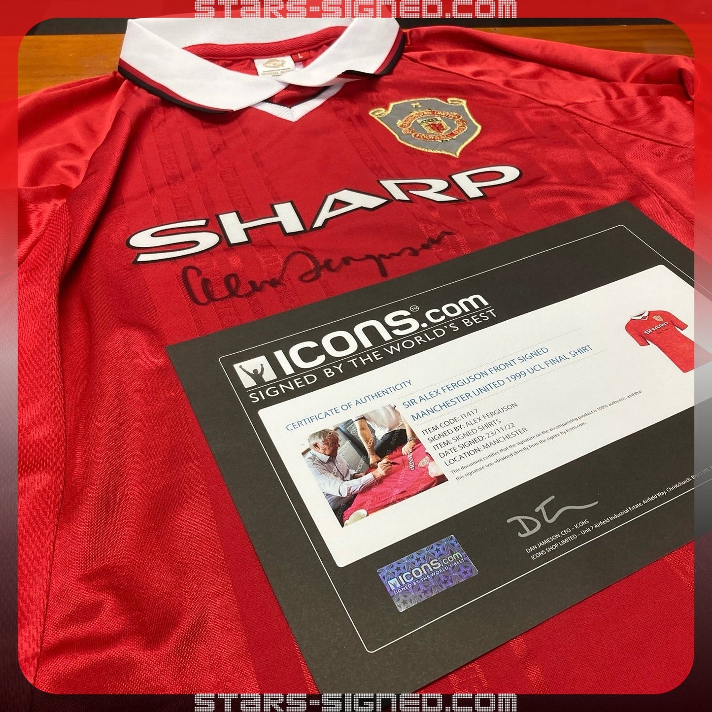 費格遜 Sir Alex Ferguson 曼聯1999歐冠球衣 (前簽)