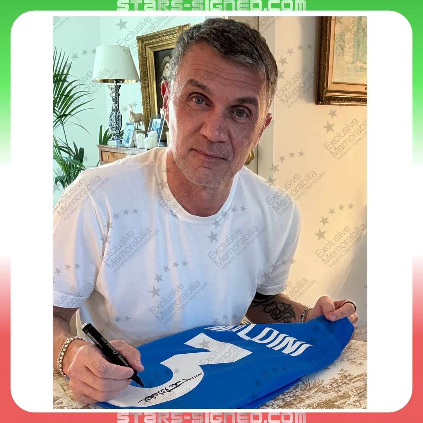 保羅·馬甸尼 Paolo Maldini 意大利主場球衣裱框配金線條外框(背簽)