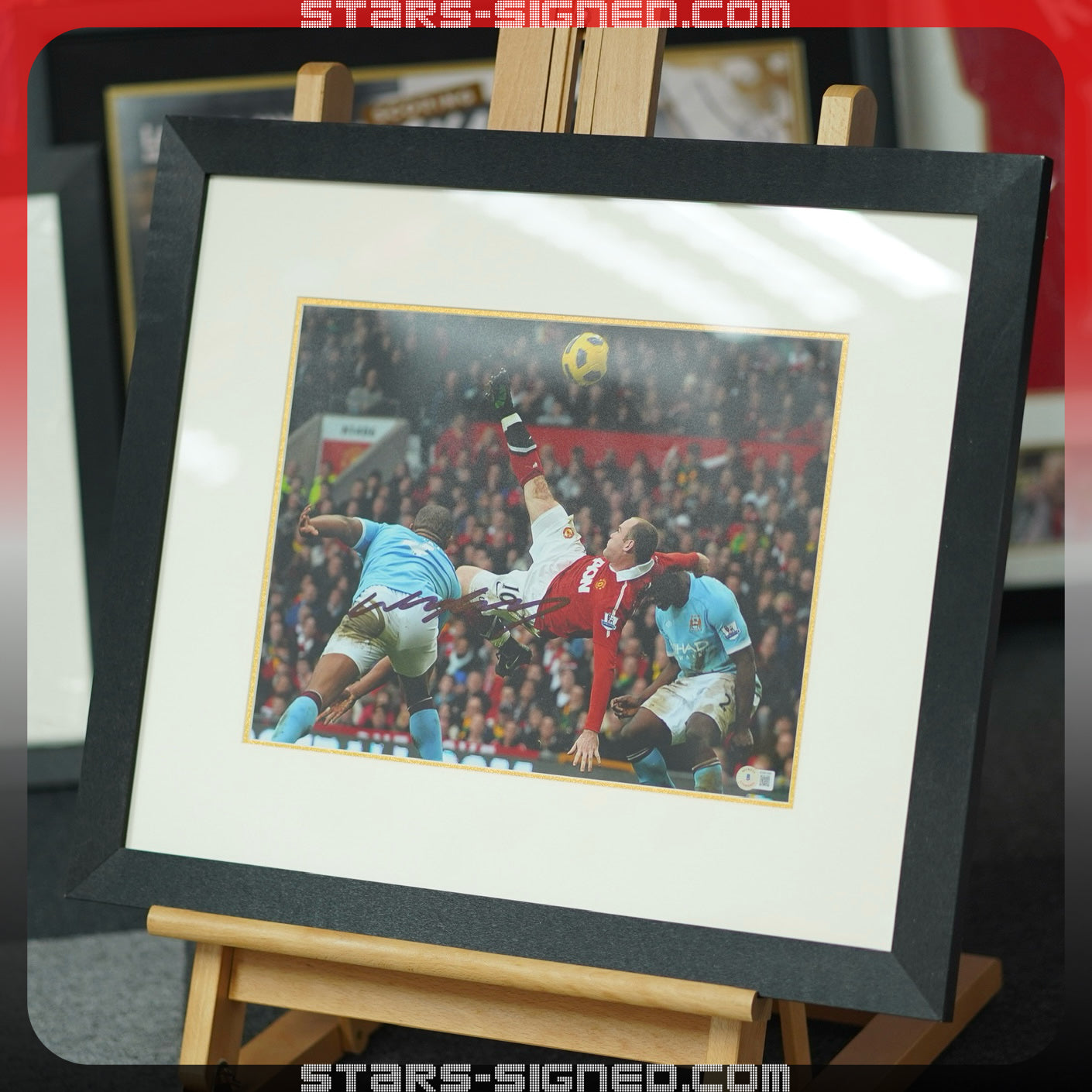 朗尼 Wayne Rooney 曼聯【倒掛世界波 2010/11 v曼城】親筆簽名照片裱框:2