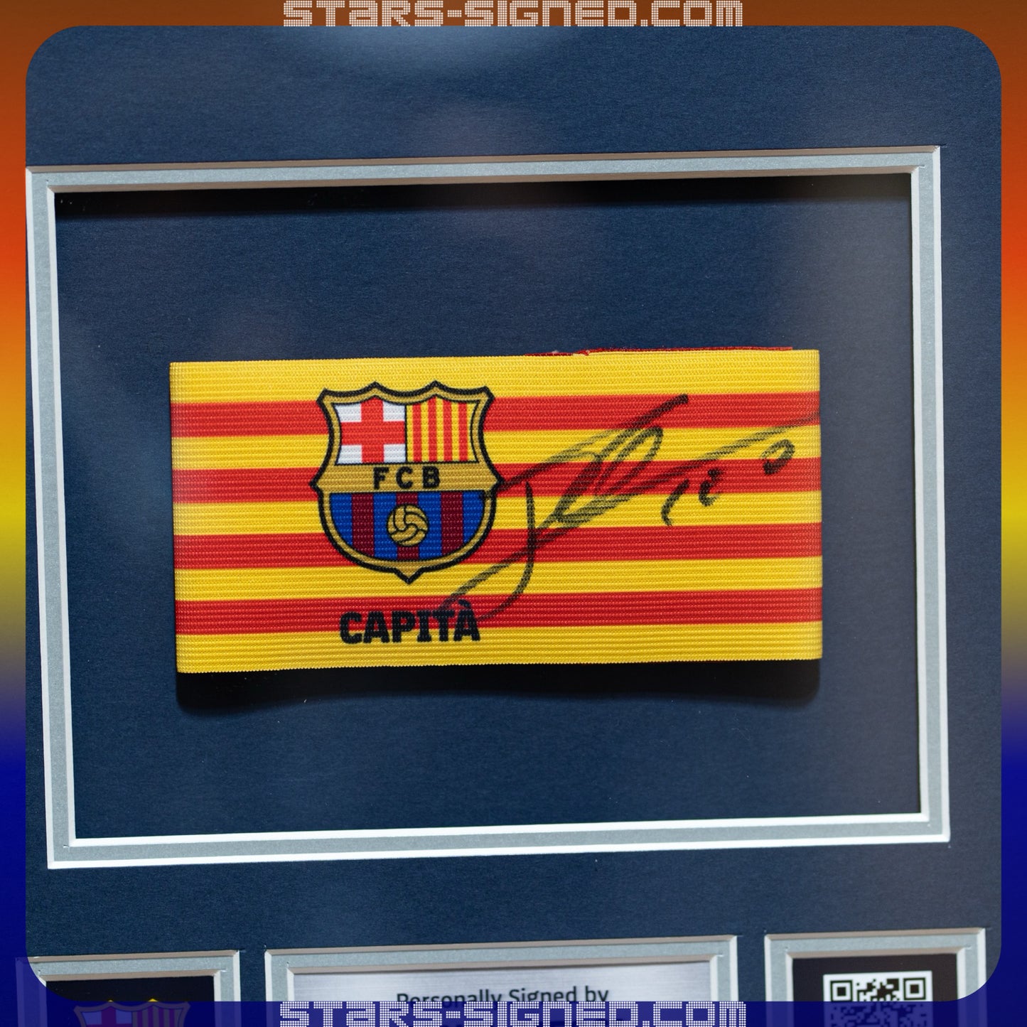 美斯 Lionel Messi 親筆簽名 巴塞隆拿隊長臂章 icons裱框