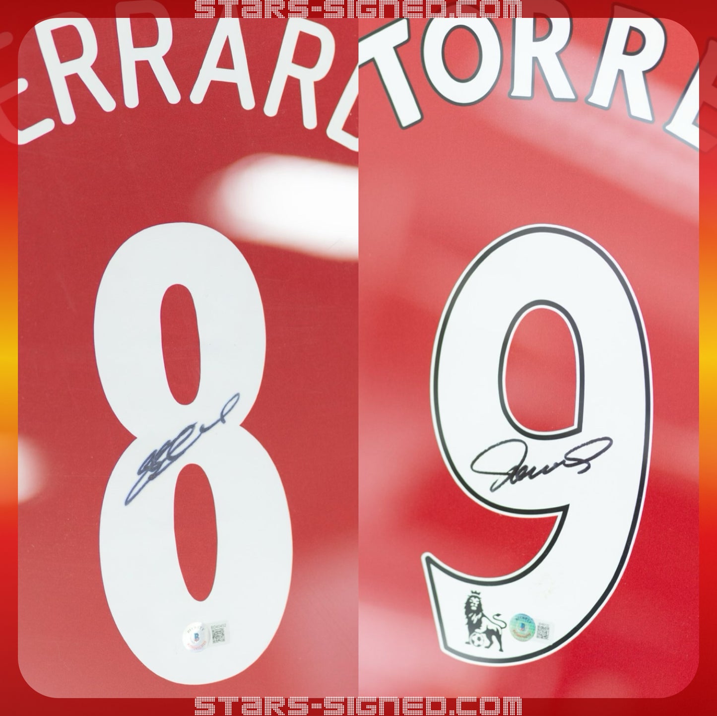 謝拉特 Steven Gerrard, 費蘭度·托利斯 Fernando Torres 利物浦主場球衣雙裱框 (背簽)