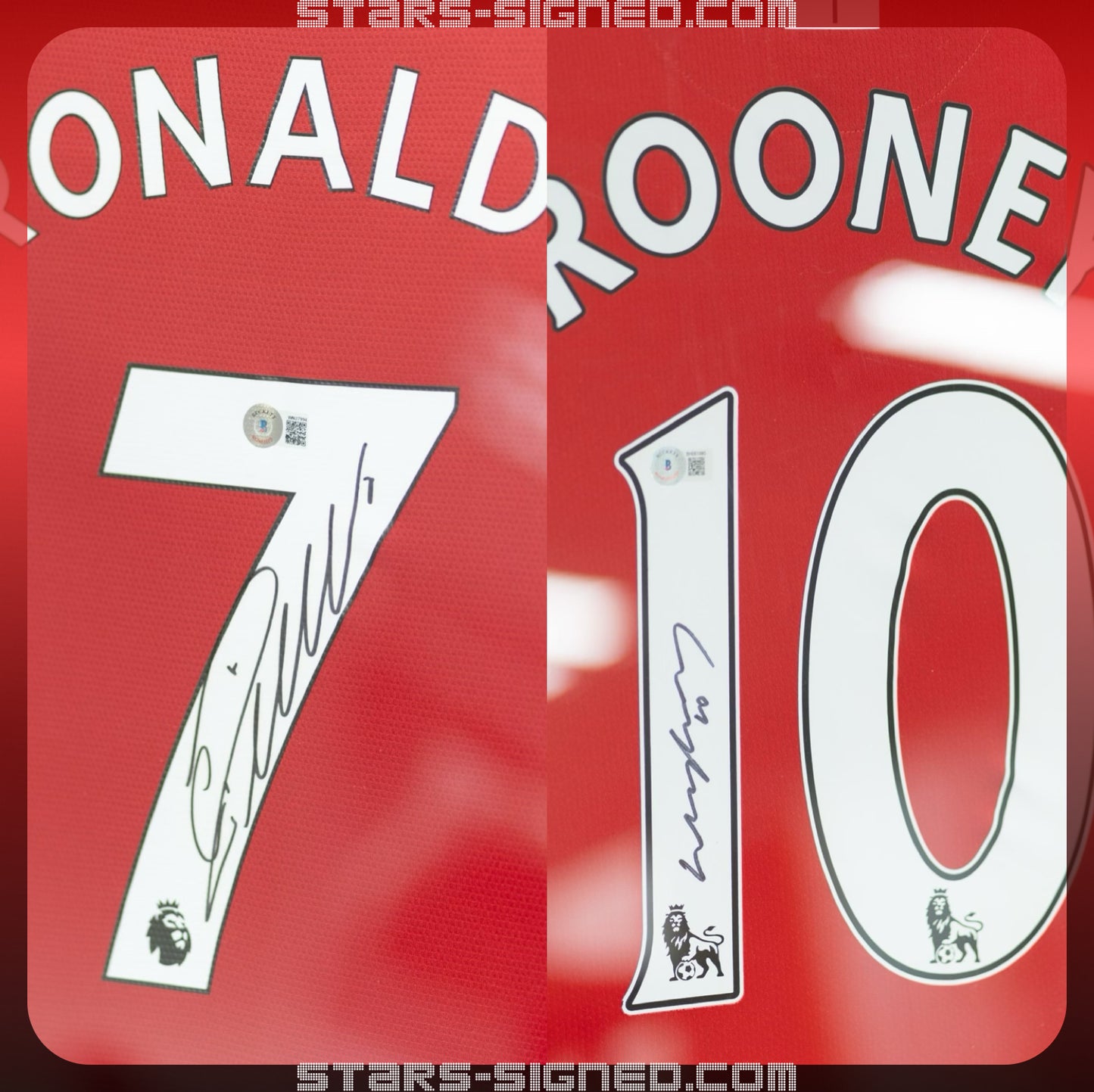 C·朗拿度 Cristiano Ronaldo, 朗尼 Wayne Rooney 曼聯主場球衣雙裱框 (背簽)