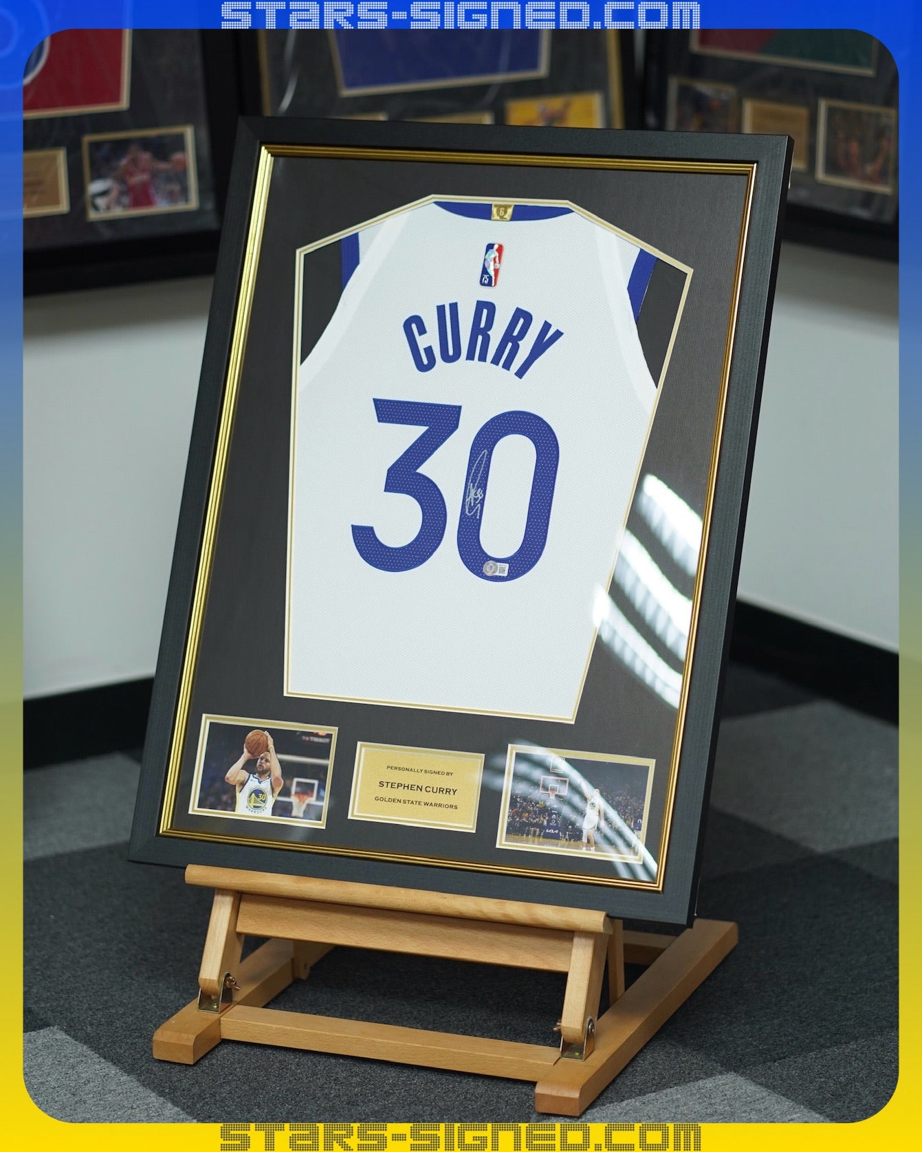 史堤芬·居里 Stephen Curry 金州勇士 75週年鑽章 Nike Association Edition Authentic 球衣裱框框配金線條外框 (背簽)