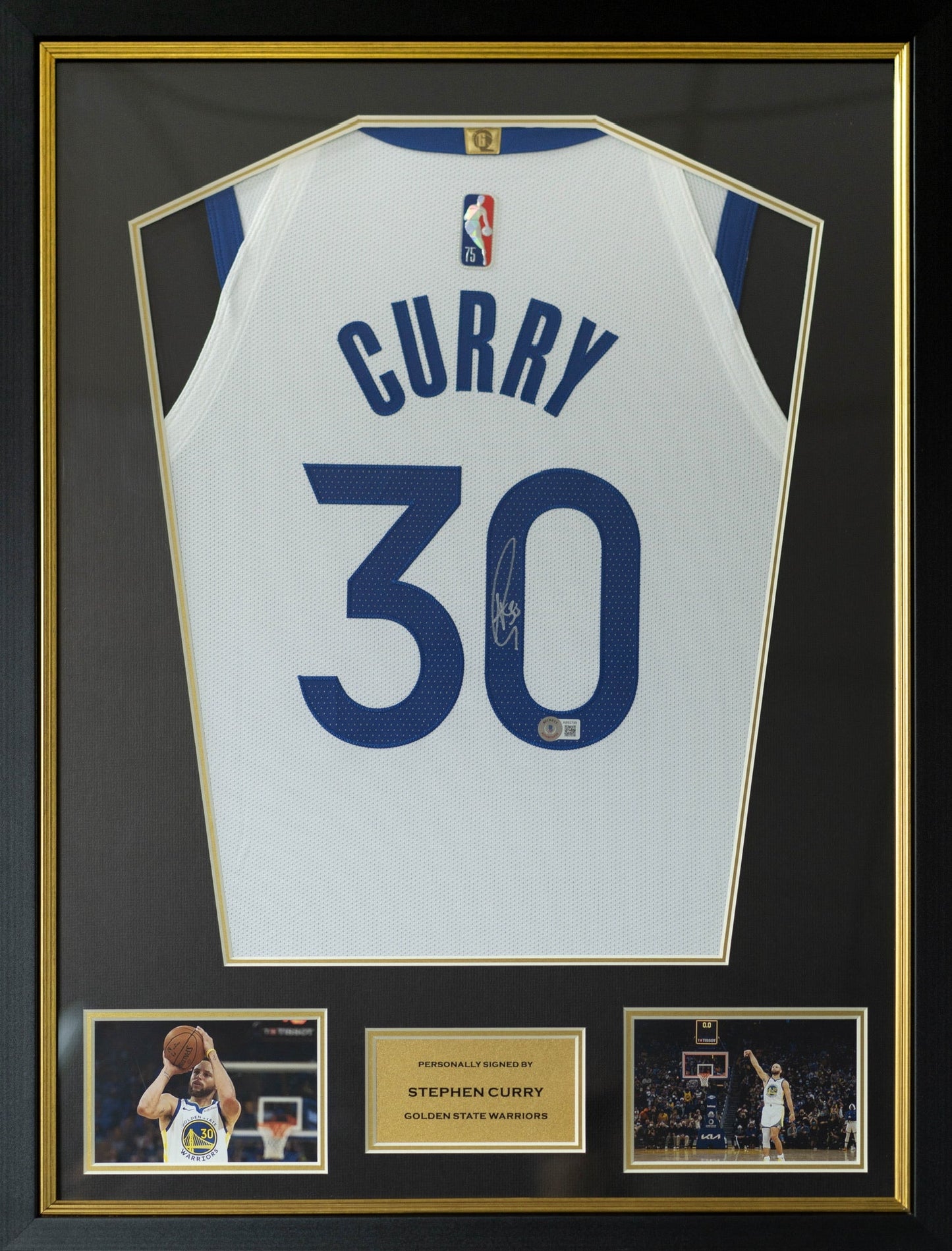 史堤芬·居里 Stephen Curry 金州勇士 75週年鑽章 Nike Association Edition Authentic 球衣裱框框配金線條外框 (背簽)