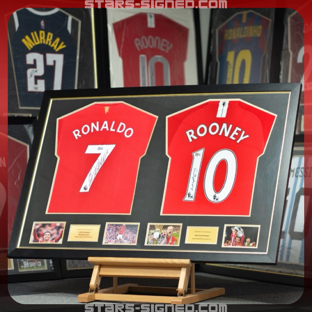 C·朗拿度 Cristiano Ronaldo, 朗尼 Wayne Rooney 曼聯主場球衣雙裱框 (背簽)