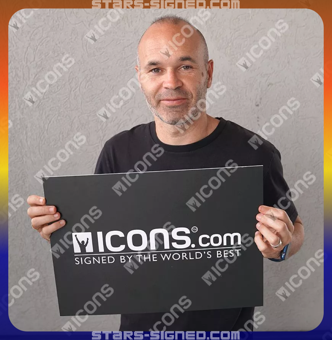 恩尼斯達 Andrés Iniesta 巴塞隆那主場球衣裱框 配金線條外框 (背簽)