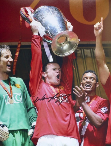 朗尼 Wayne Rooney 曼聯【2008 歐冠捧盃】親筆簽名照片裱框