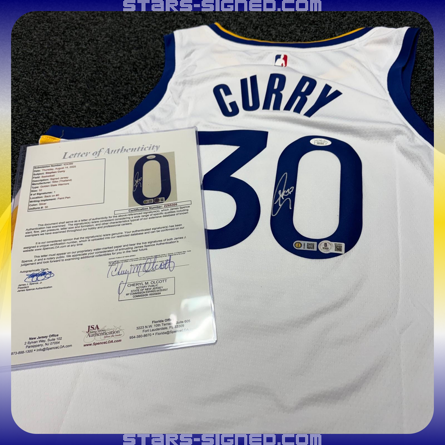 史堤芬·居里 Stephen Curry 金州勇士 Nike Association Edition Swingman 球衣裱框配金線條外框 (背簽)