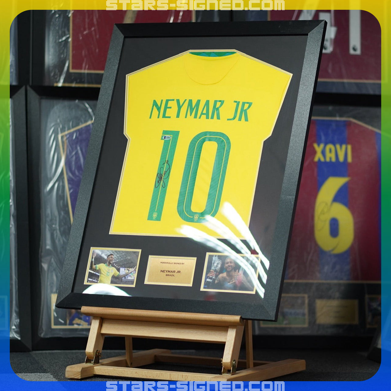 尼馬 Neymar JR. 巴西主場球衣裱框 (背簽)