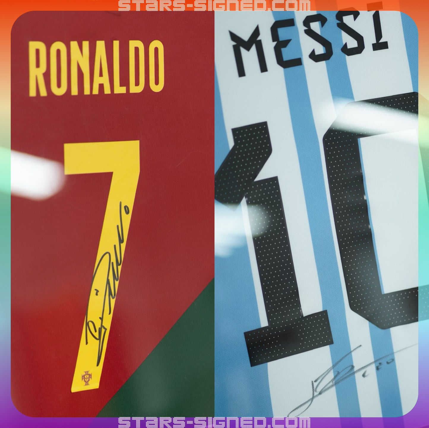 C·朗拿度 Cristiano Ronaldo 葡萄牙主場球衣, 美斯 Lionel Messi 阿根廷主場球衣兩星版本雙裱框 (背簽)
