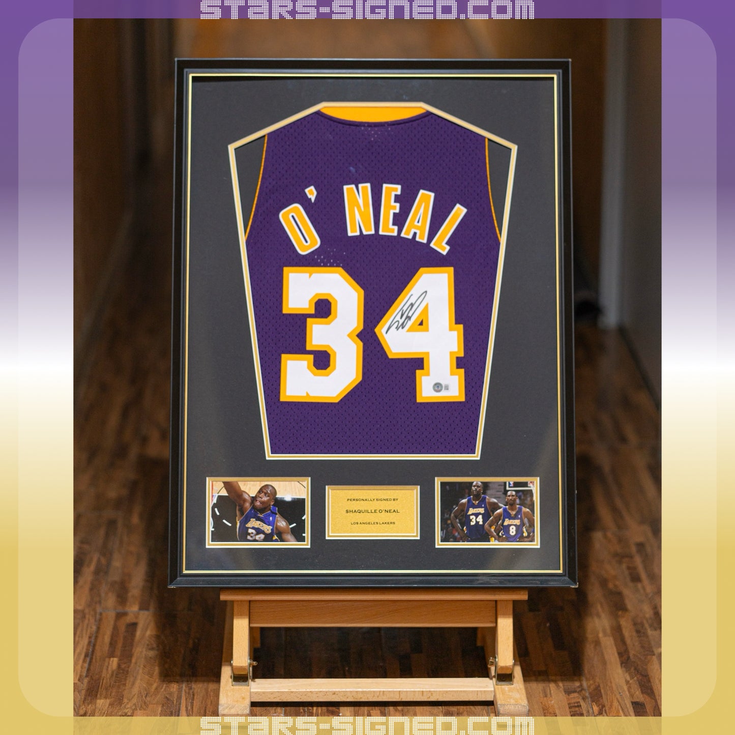 奧尼爾 Shaquille O’Neal 洛杉磯湖人隊 M&N Hardwood Classics Swingman 球衣裱框配金線條外框(背簽)