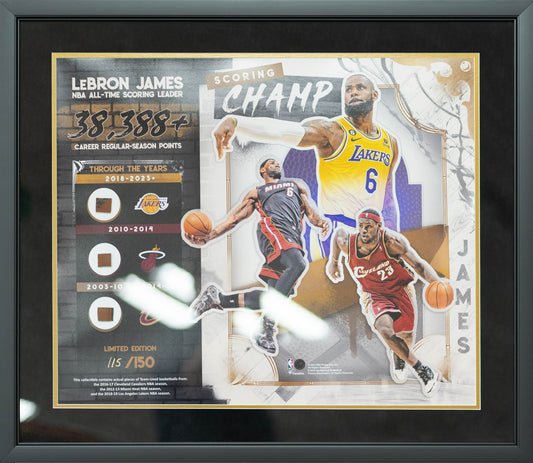 勒邦•占士 LeBron James【38,388+ NBA 歷史得分記錄】三場 Game Used 籃球 拼貼畫 全球限量 150套 (編號#112/150)