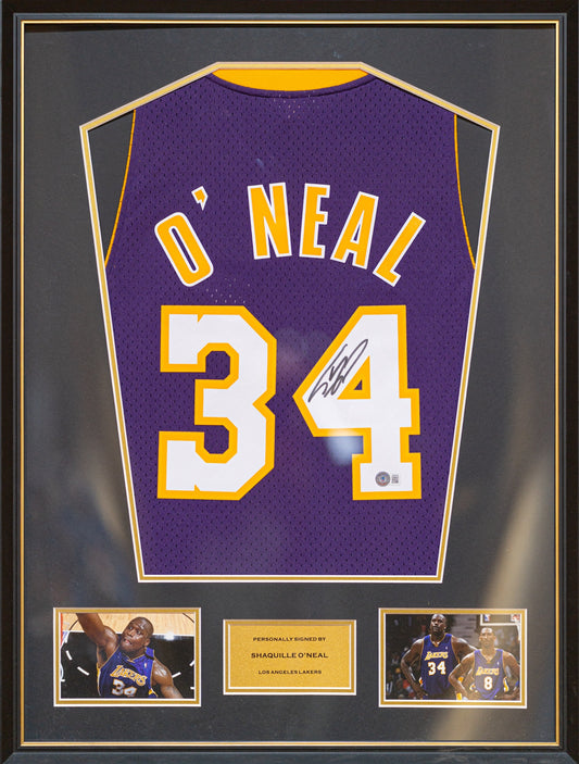 奧尼爾 Shaquille O’Neal 洛杉磯湖人隊 M&N Hardwood Classics Swingman 球衣裱框配金線條外框(背簽)