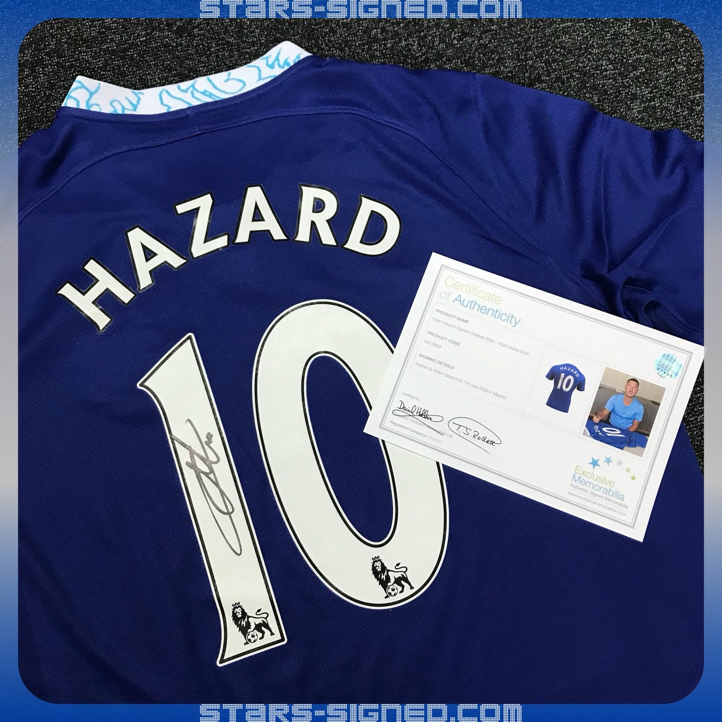 夏薩特 Eden Hazard 車路士主場球衣裱框配金線條外框 (背簽)(背簽)