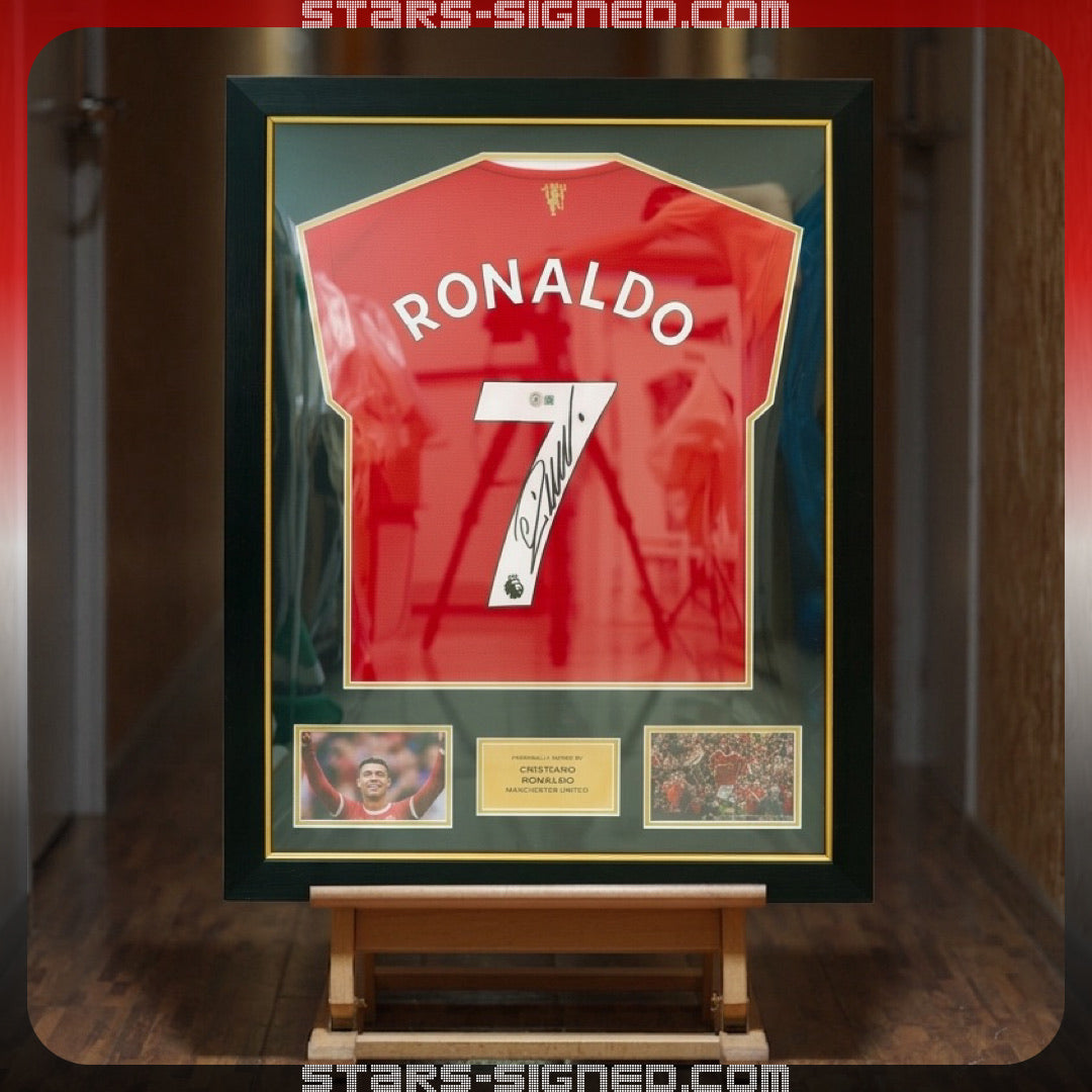 C·朗拿度 Cristiano Ronaldo 曼聯主場球衣裱框配金線條外框 (背簽)