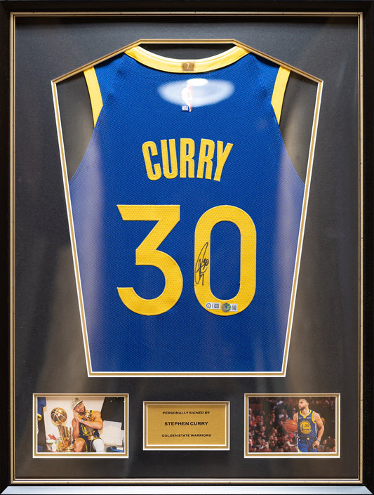 史堤芬•居里 Stephen Curry 金州勇士Nike Icon Edition Authentic 球衣連廣告章裱框配金線條外框(背簽)