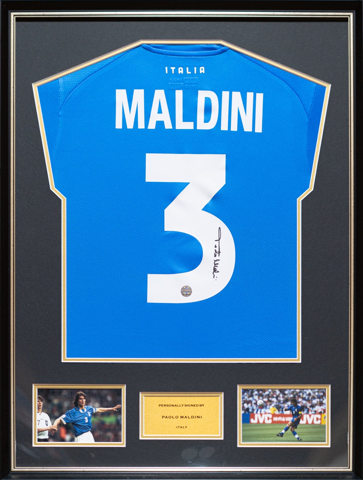 保羅·馬甸尼 Paolo Maldini 意大利主場球衣裱框配金線條外框(背簽)