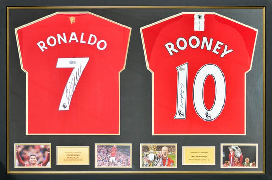 C·朗拿度 Cristiano Ronaldo, 朗尼 Wayne Rooney 曼聯主場球衣雙裱框 (背簽)