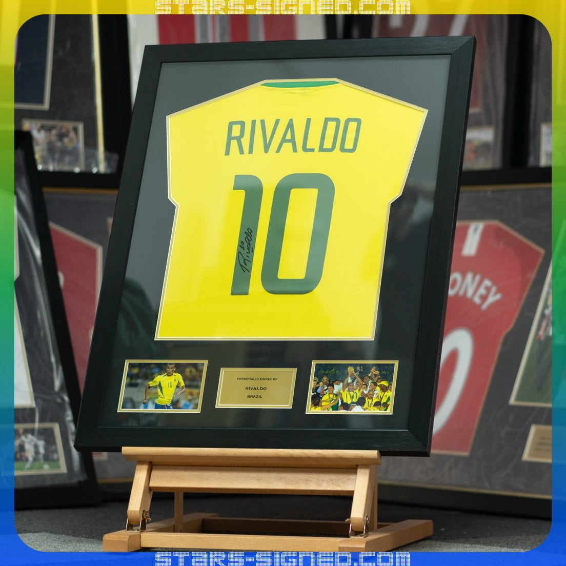 李華度 Rivaldo 巴西主場球衣裱框 (背簽)