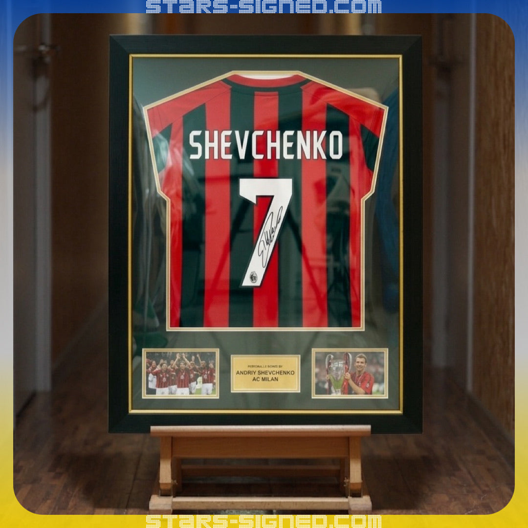 舒夫真高 Andriy Shevchenko AC米蘭主場球衣裱框配金線條外框 (背簽)