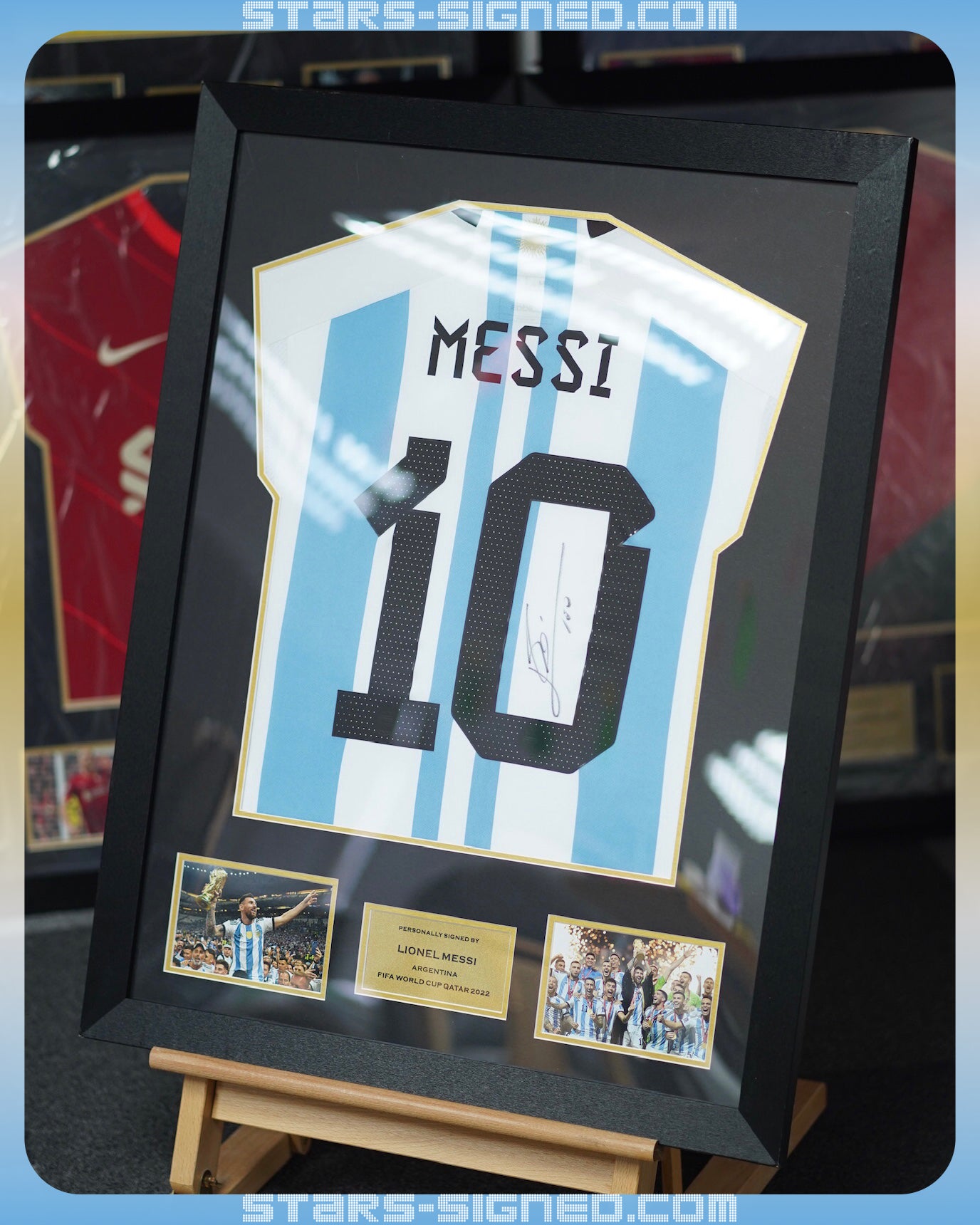 美斯 Lionel Messi 阿根廷主場球衣裱框 (背簽)