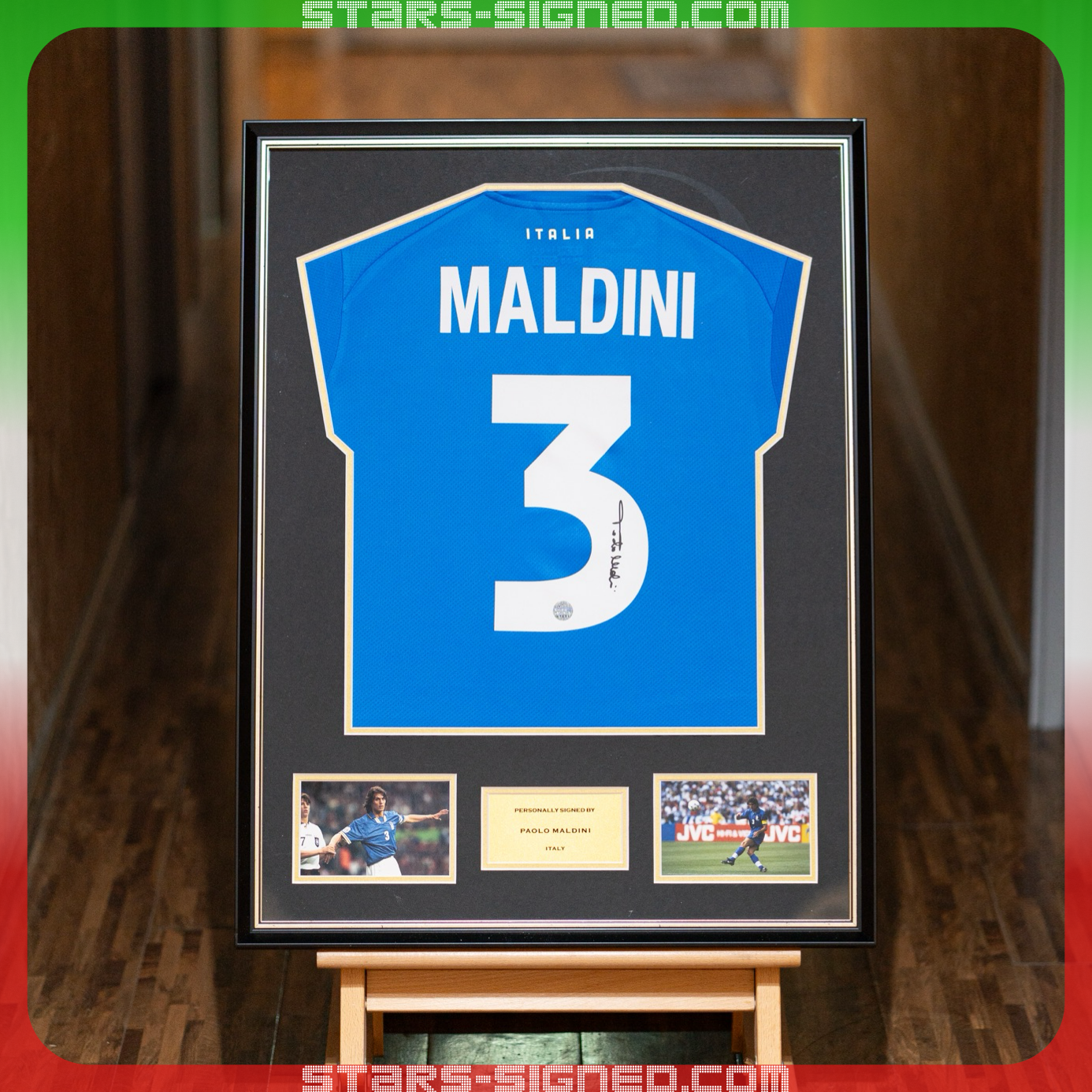 保羅·馬甸尼 Paolo Maldini 意大利主場球衣裱框配金線條外框(背簽)