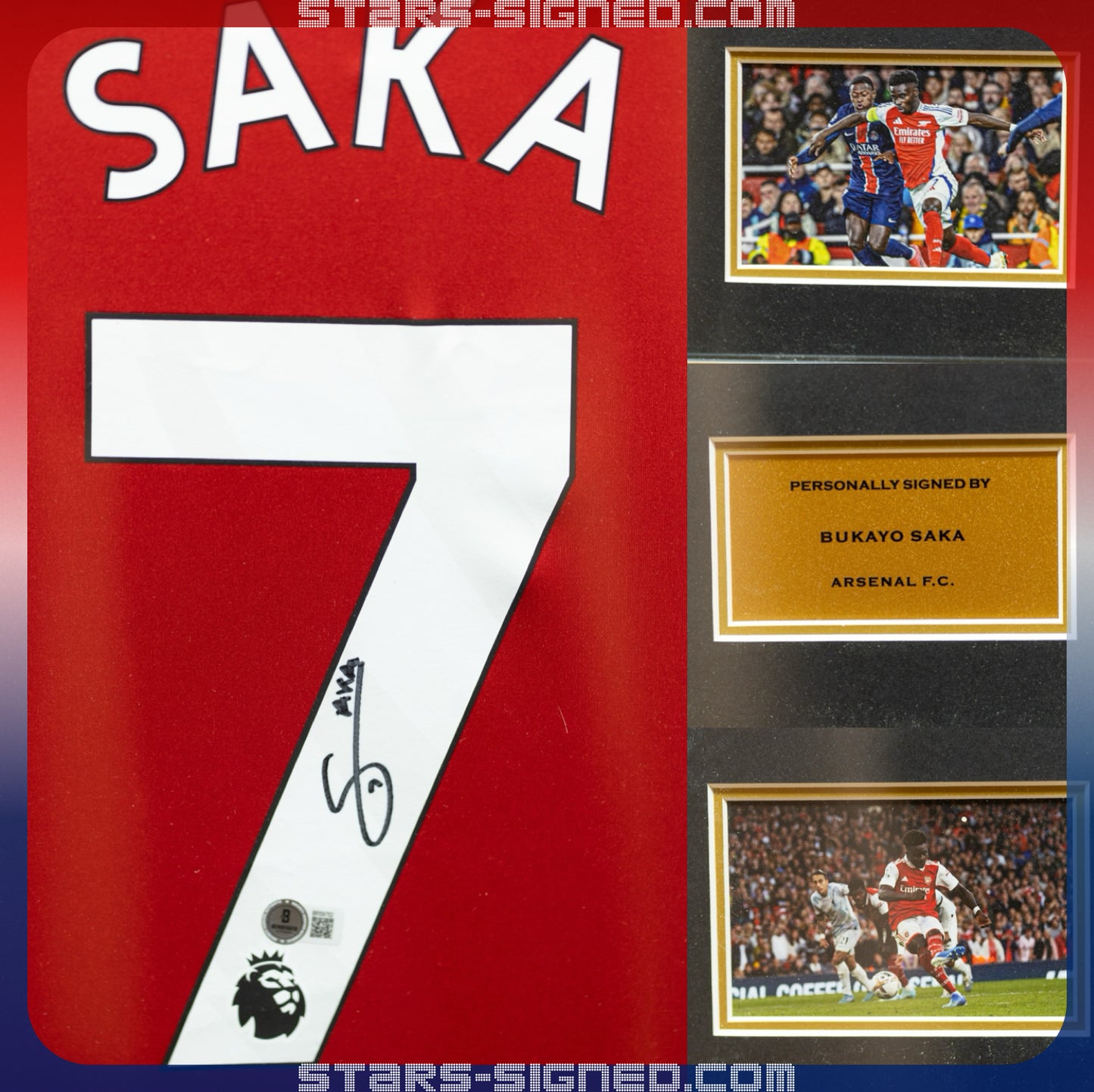 布卡約·沙卡 Bukayo Saka 阿仙奴主場球衣裱框配金線條外框(背簽)