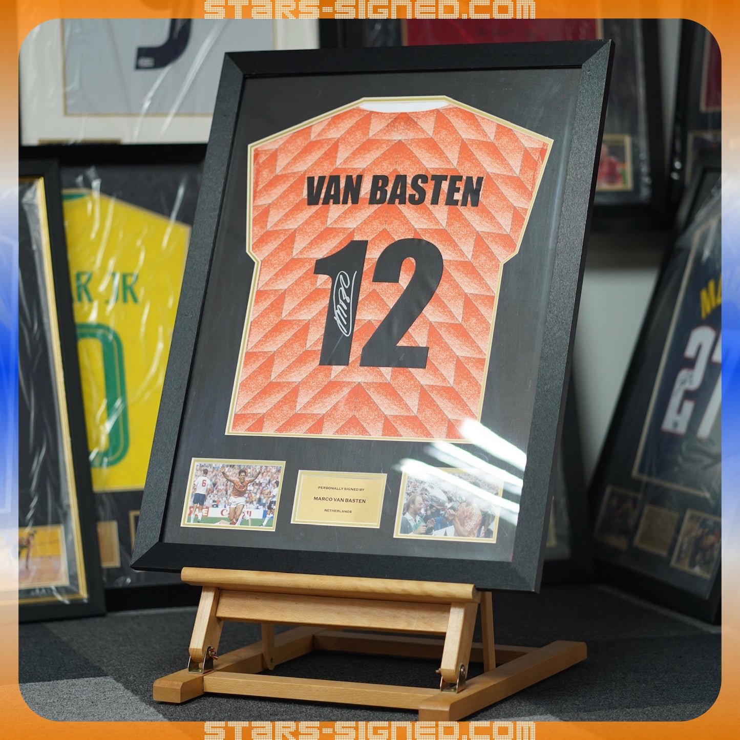 雲巴士頓 Marco Van Basten 荷蘭 主場球衣裱框 (背簽)