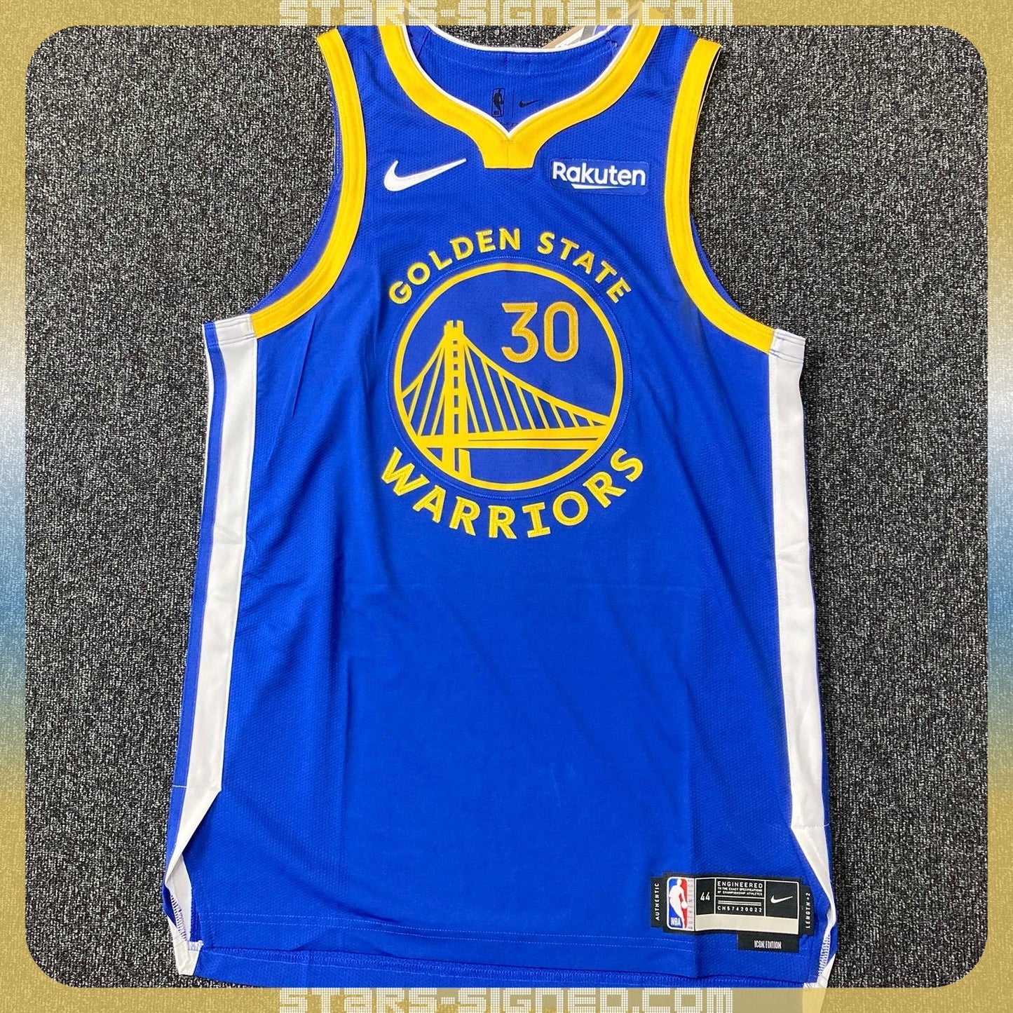 史堤芬•居里 Stephen Curry 金州勇士Nike Icon Edition Authentic 球衣連廣告章裱框配金線條外框(背簽)