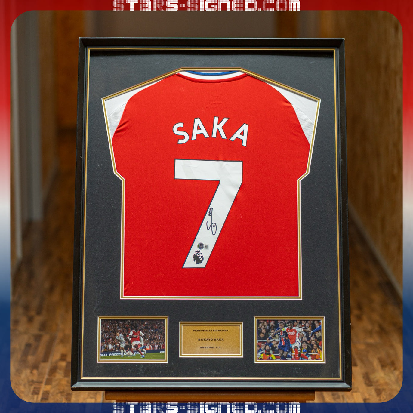 布卡約·沙卡 Bukayo Saka 阿仙奴主場球衣裱框配金線條外框(背簽)