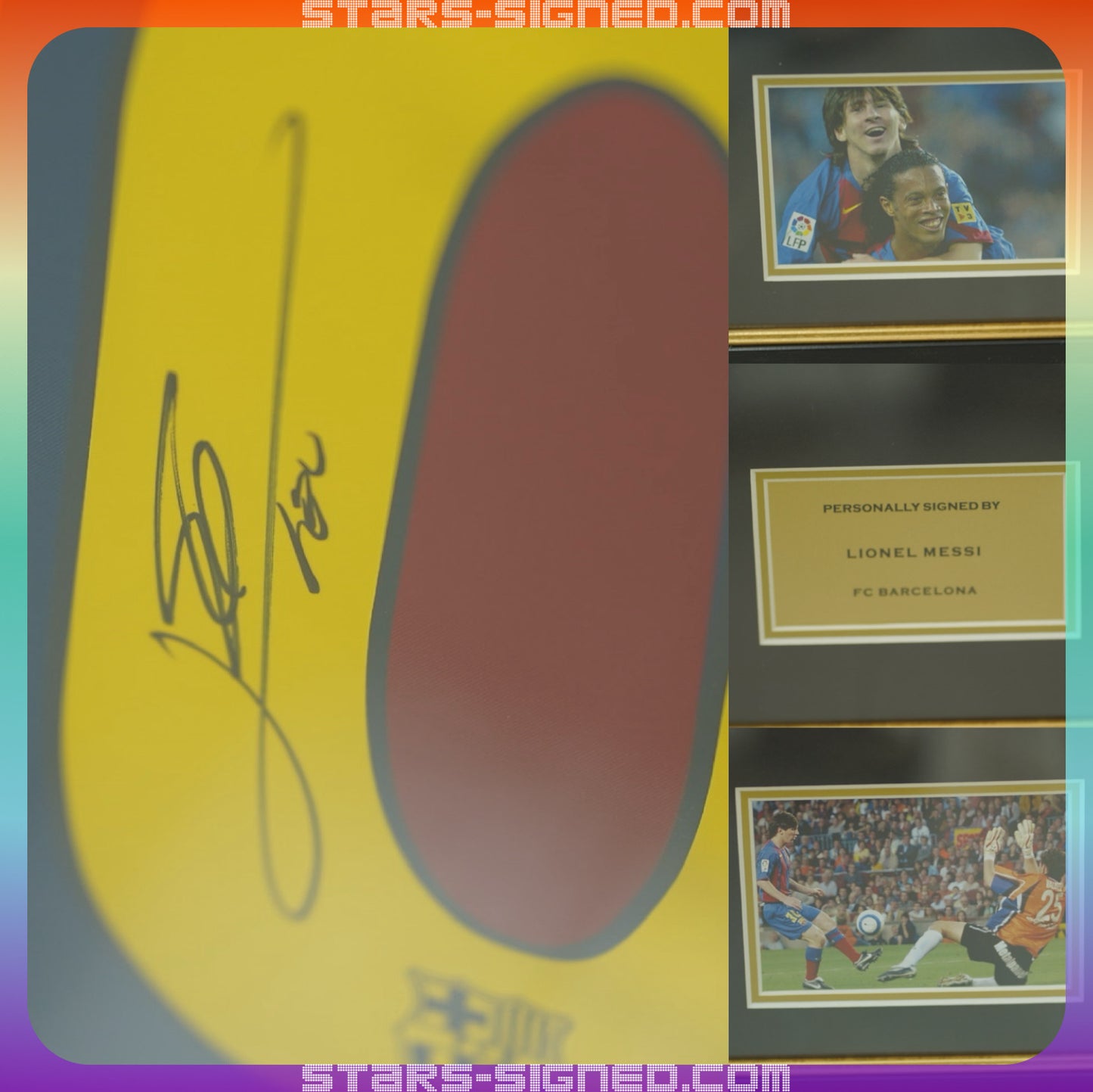 美斯 Lionel Messi 巴塞隆拿2005/06主場球衣裱框配金線條外框 (背簽)