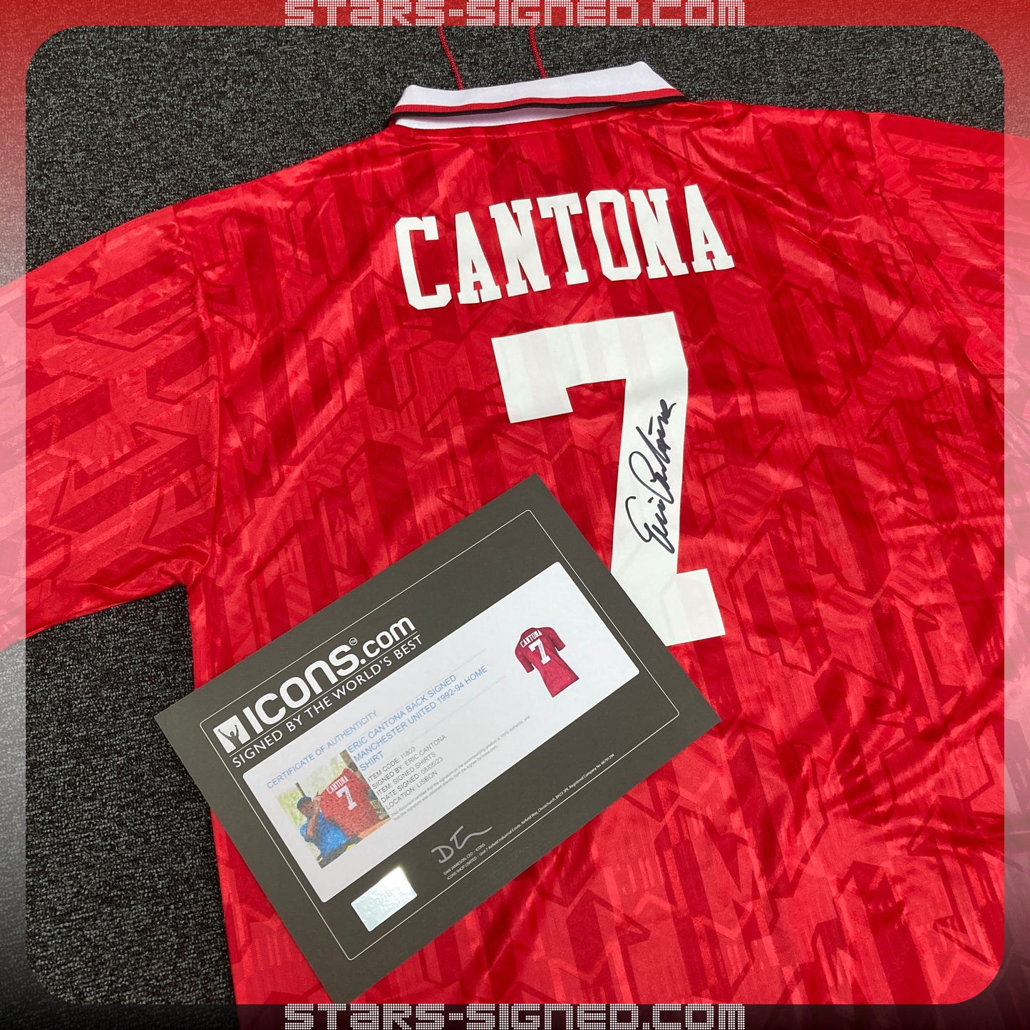 簡東拿 Eric Cantona 曼聯主場球衣裱框(背簽)