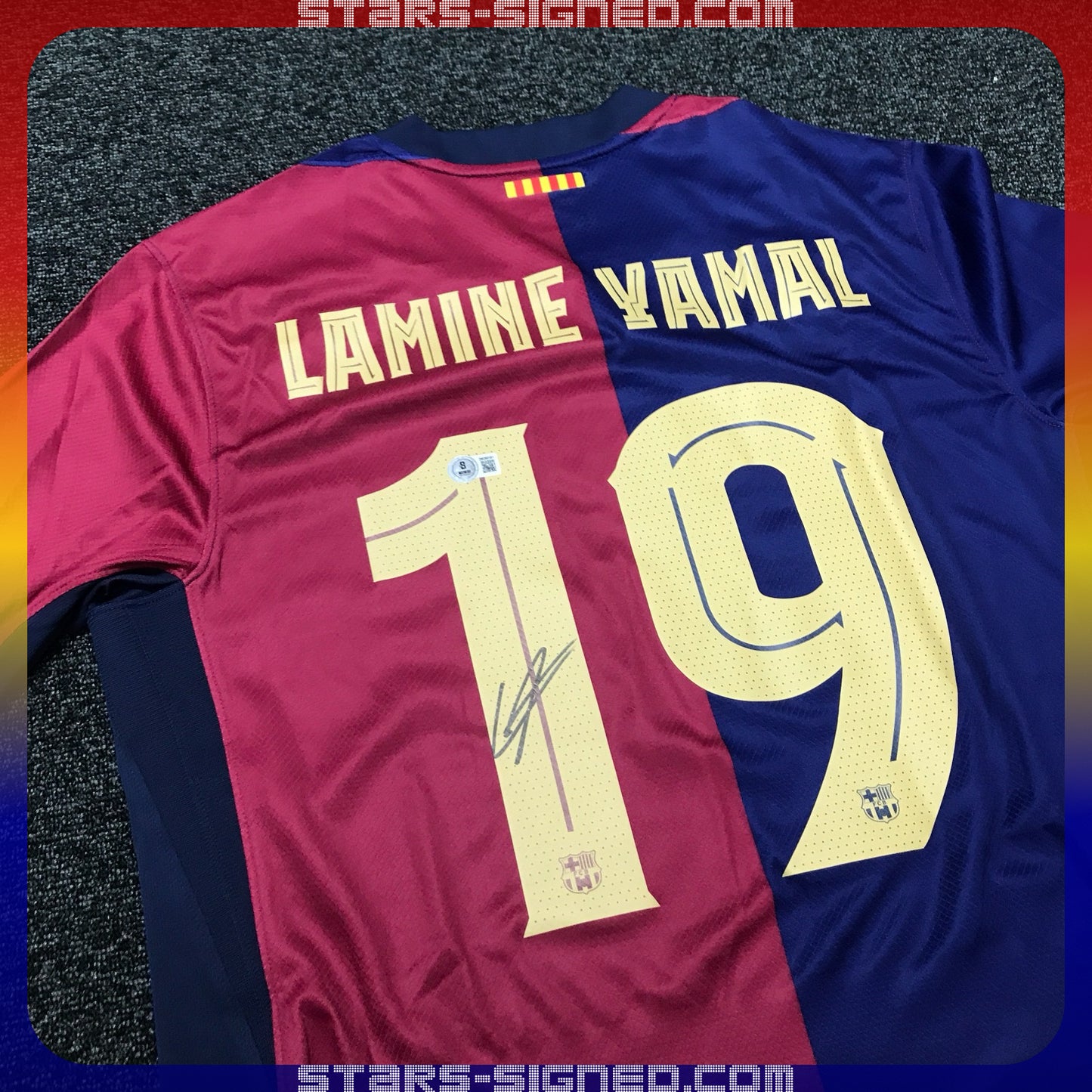 拉明·耶馬 Lamine Yamal 巴塞隆拿主場球衣裱框配金線條外框(背簽)