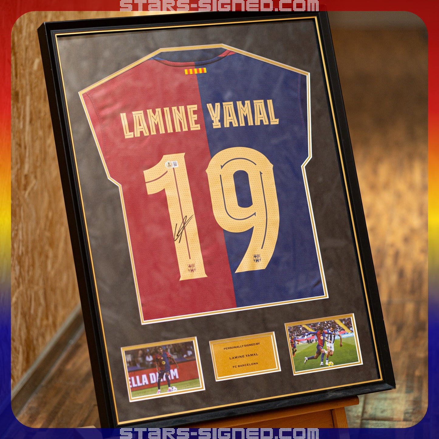 拉明·耶馬 Lamine Yamal 巴塞隆拿主場球衣裱框配金線條外框(背簽)