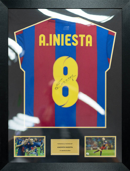 恩尼斯達 Andrés Iniesta 巴塞隆那 主場球衣裱框 (背簽)