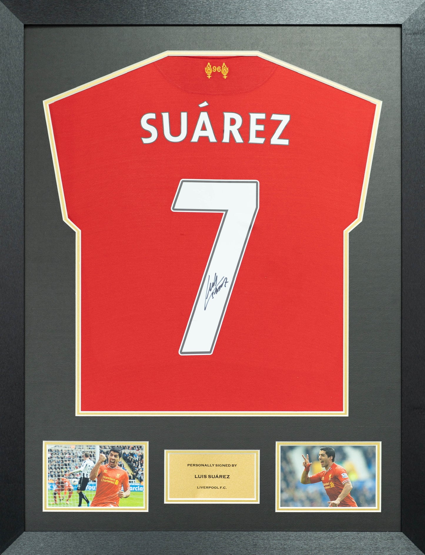 蘇亞雷斯 Luis Suarez 利物浦 主場球衣裱框 (背簽)