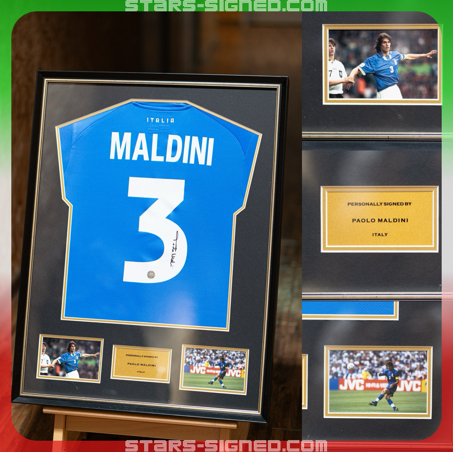 保羅·馬甸尼 Paolo Maldini 意大利主場球衣裱框配金線條外框(背簽)