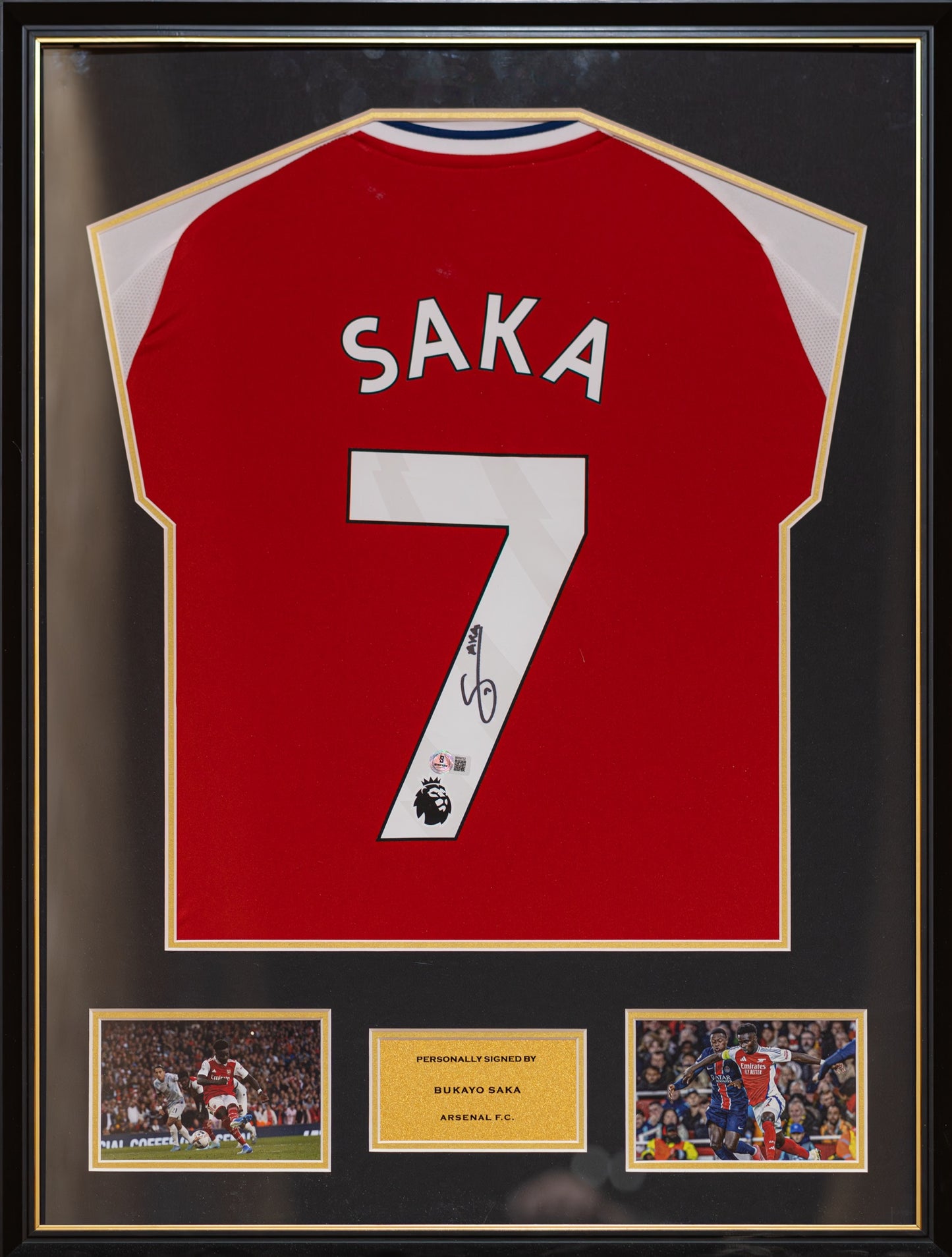 布卡約·沙卡 Bukayo Saka 阿仙奴主場球衣裱框配金線條外框(背簽)