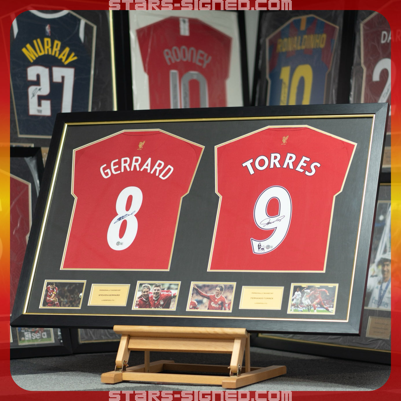 謝拉特 Steven Gerrard, 費蘭度·托利斯 Fernando Torres 利物浦主場球衣雙裱框 (背簽)