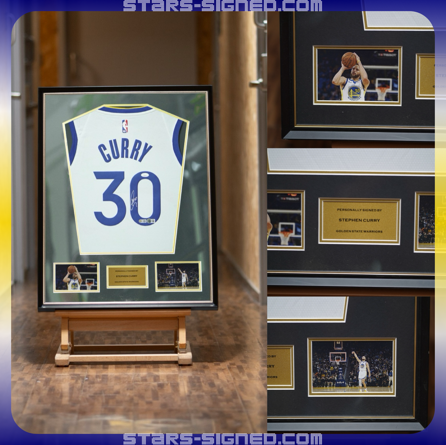 史堤芬·居里 Stephen Curry 金州勇士 Nike Association Edition Swingman 球衣裱框配金線條外框 (背簽)