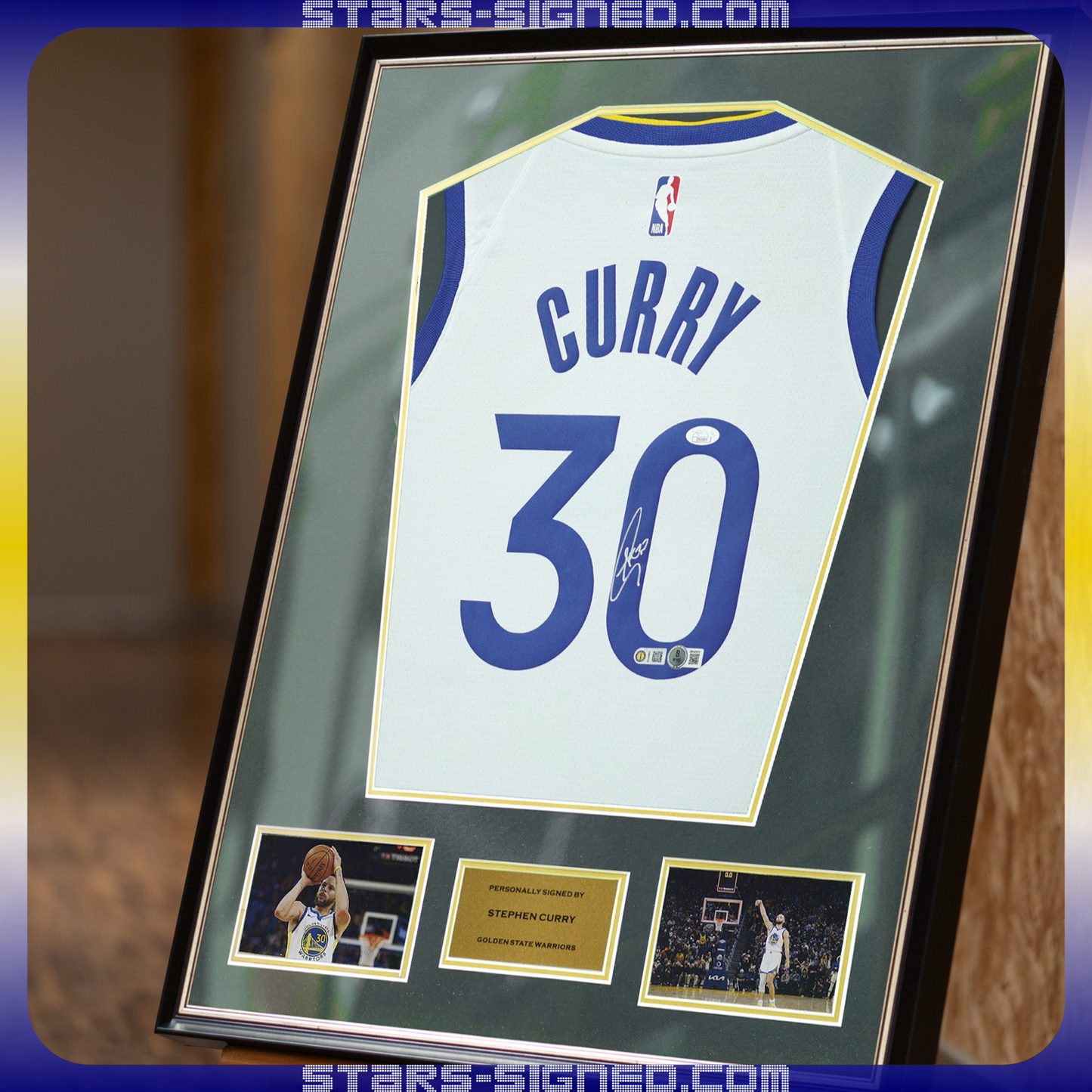 史堤芬·居里 Stephen Curry 金州勇士 Nike Association Edition Swingman 球衣裱框配金線條外框 (背簽)