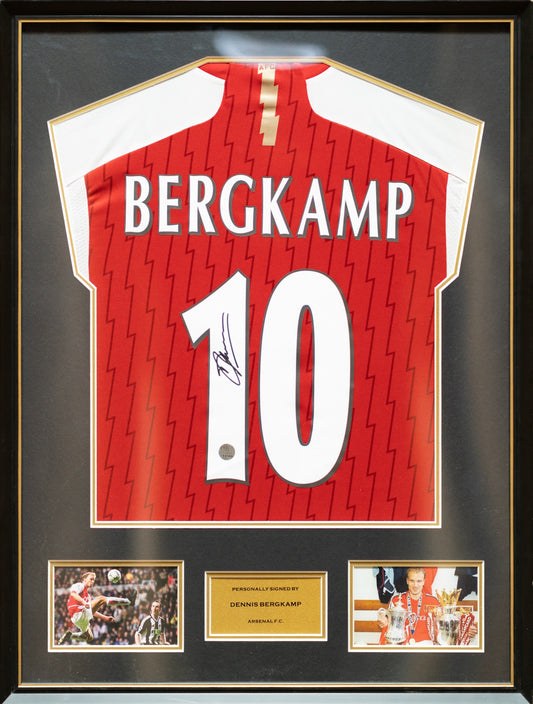 柏金 Dennis Bergkamp 阿仙奴主場球衣裱框配金線條外框 (背簽)