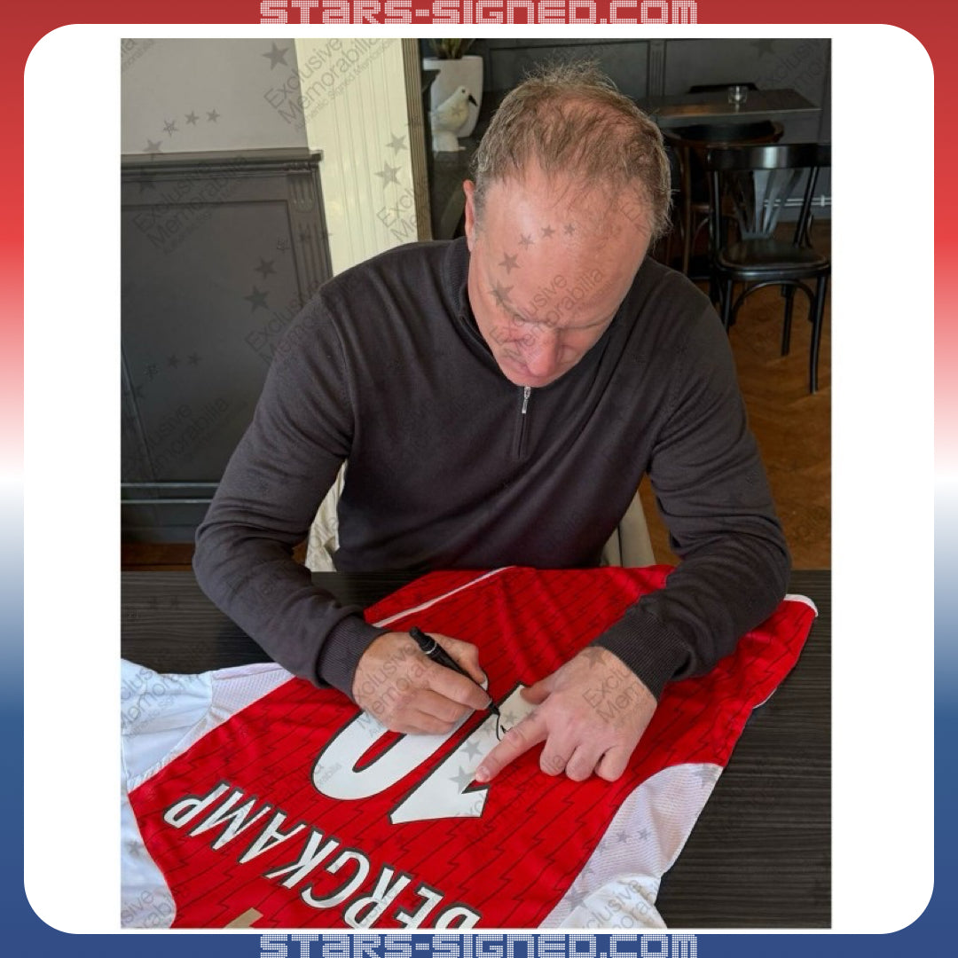 柏金 Dennis Bergkamp 阿仙奴主場球衣裱框配金線條外框 (背簽)