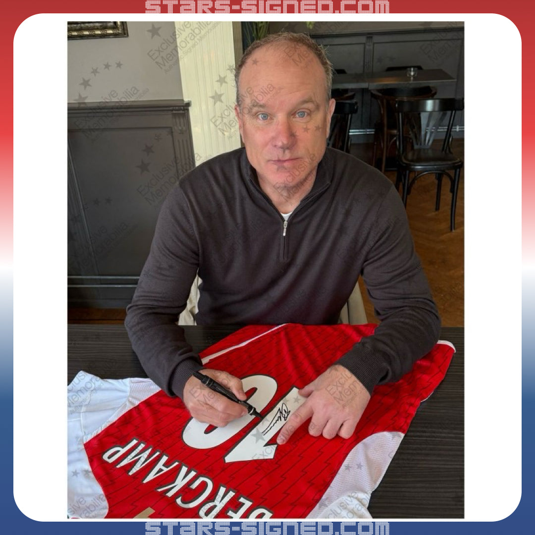 柏金 Dennis Bergkamp 阿仙奴主場球衣裱框配金線條外框 (背簽)